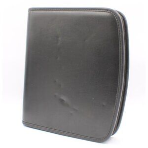Black Faux Leather Zippered Binder Organizer With 3-Ring Mechanism & Interior Po